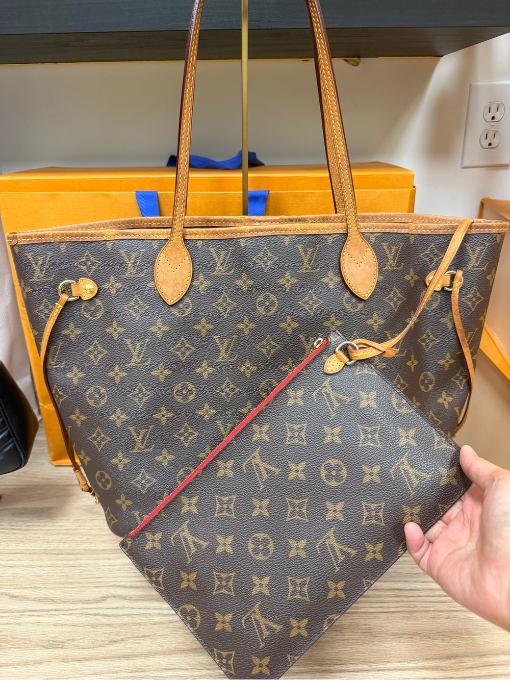 Louis Vuitton Monogram Canvas Neverfull Tote with Red-Trim Pouch